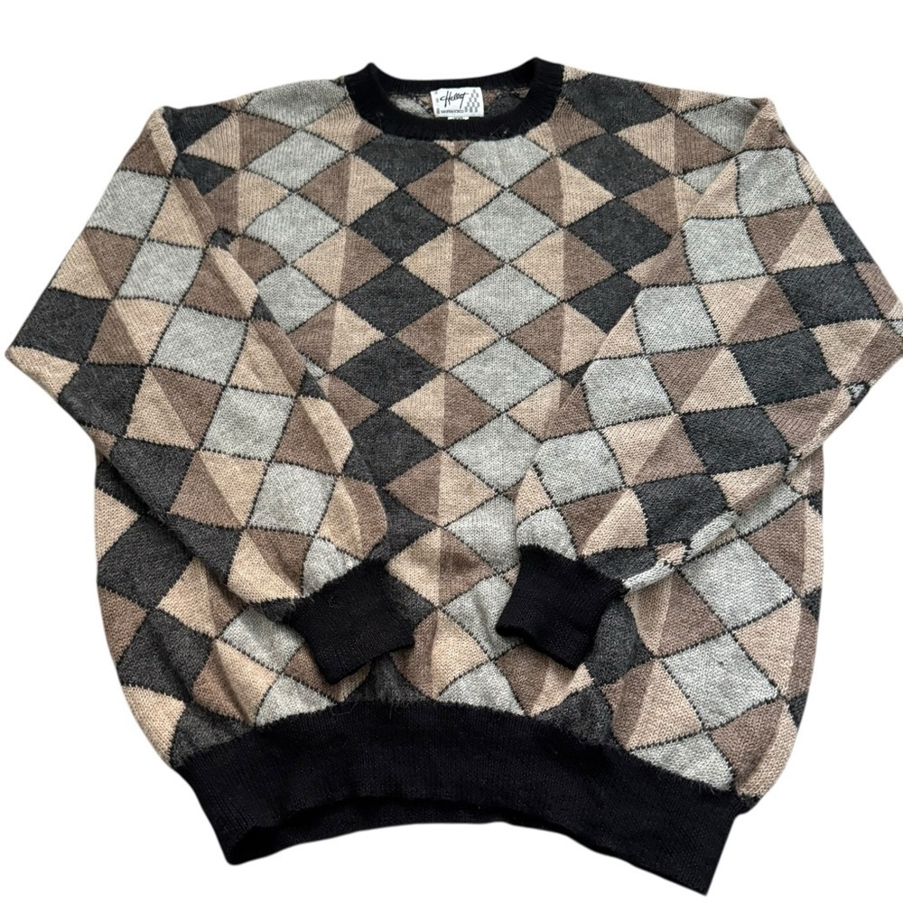 Hallet San Francisco Vintage Argyle Sweater Mens size XXL Handmade Alpaca - Picture 2 of 6